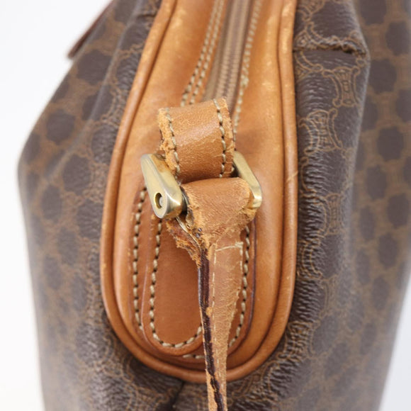 CELINE Macadam Canvas Shoulder Bag PVC Leather Brown Gold Auth 202674