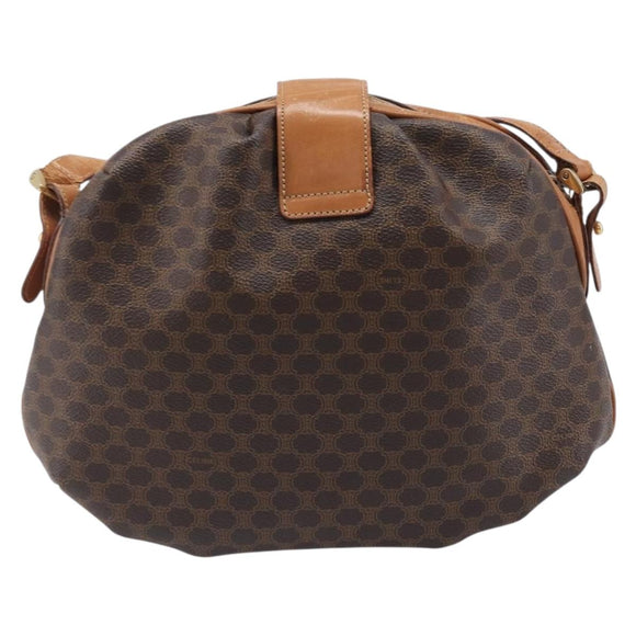 CELINE Macadam Canvas Shoulder Bag PVC Leather Brown Gold Auth 202674