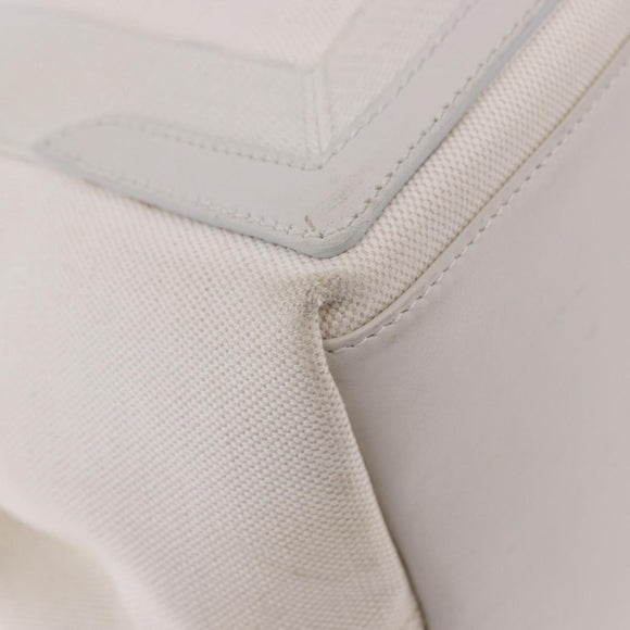 BALENCIAGA Navy Cabas Hand Bag Canvas Ivory Silver 339933 Auth 202675A