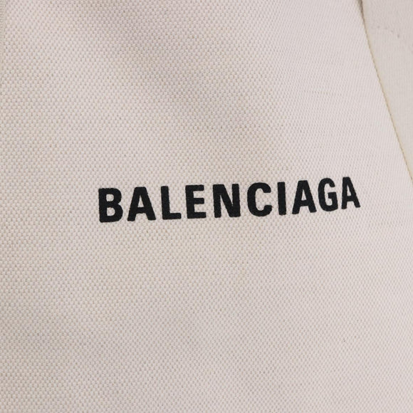 BALENCIAGA Navy Cabas Hand Bag Canvas Ivory Silver 339933 Auth 202675A