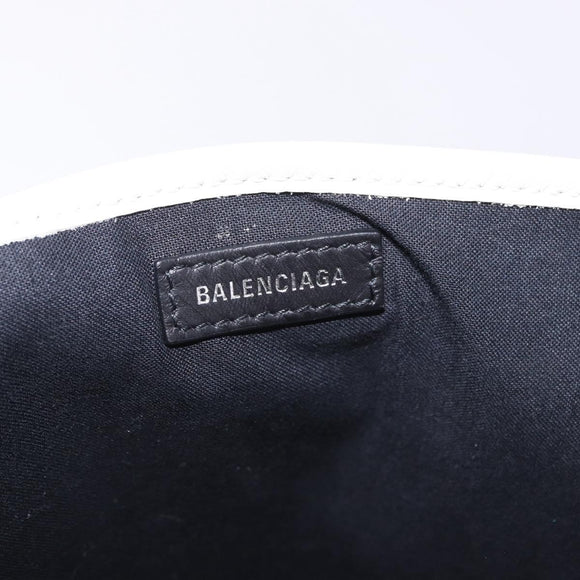BALENCIAGA Navy Cabas Hand Bag Canvas Ivory Silver 339933 Auth 202675A