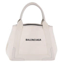 BALENCIAGA Navy Cabas Hand Bag Canvas Ivory Silver 339933 Auth 202675A-2