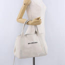 BALENCIAGA Navy Cabas Hand Bag Canvas Ivory Silver 339933 Auth 202675A-27