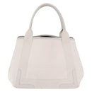 BALENCIAGA Navy Cabas Hand Bag Canvas Ivory Silver 339933 Auth 202675A-3