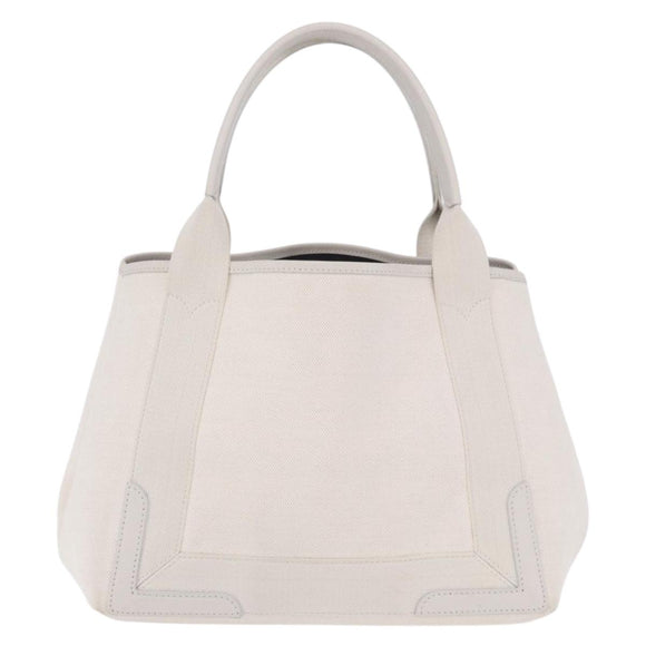 BALENCIAGA Navy Cabas Hand Bag Canvas Ivory Silver 339933 Auth 202675A