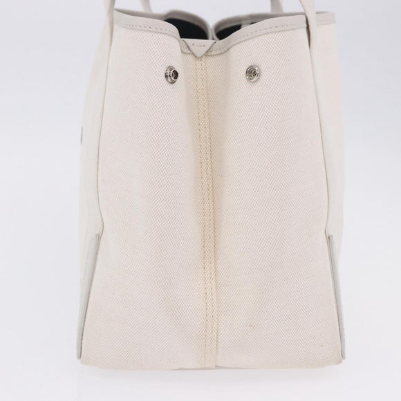 BALENCIAGA Navy Cabas Hand Bag Canvas Ivory Silver 339933 Auth 202675A