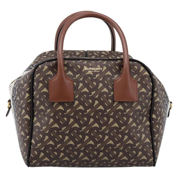 BURBERRY Monogram Cube Hand Bag PVC Brown Gold Auth 202676