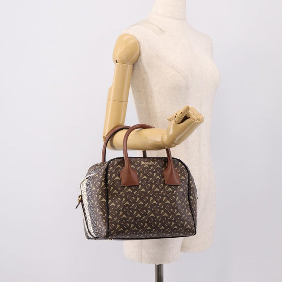 BURBERRY Monogram Cube Hand Bag PVC Brown Gold Auth 202676