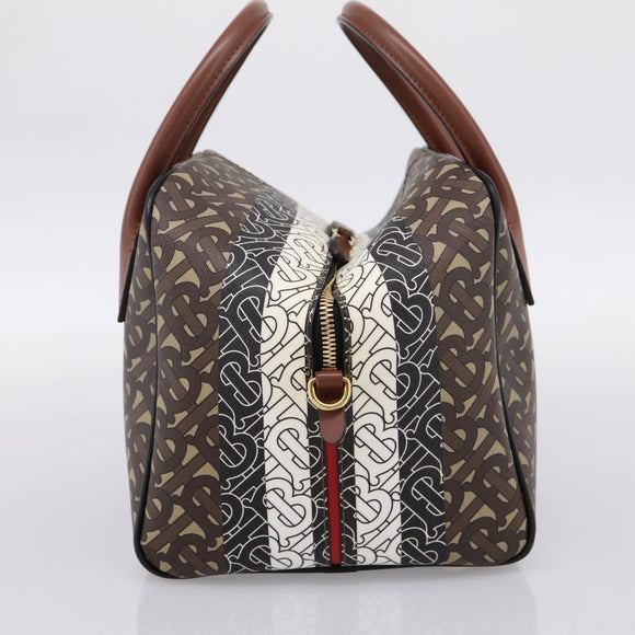 BURBERRY Monogram Cube Hand Bag PVC Brown Gold Auth 202676