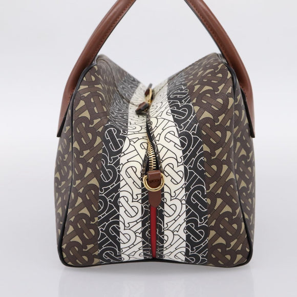 BURBERRY Monogram Cube Hand Bag PVC Brown Gold Auth 202676