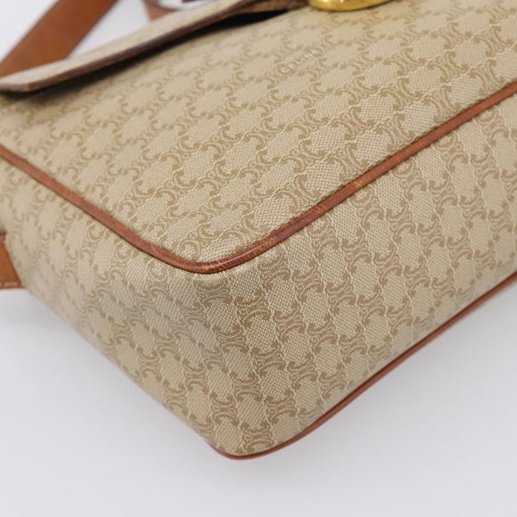 CELINE Macadam Canvas Shoulder Bag PVC Beige Gold Auth 202679