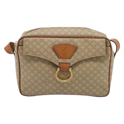 CELINE Macadam Canvas Shoulder Bag PVC Beige Gold Auth 202679 - 0