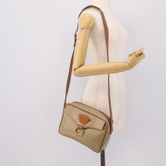 CELINE Macadam Canvas Shoulder Bag PVC Beige Gold Auth 202679