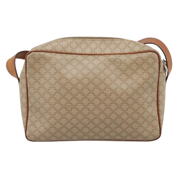 CELINE Macadam Canvas Shoulder Bag PVC Beige Gold Auth 202679