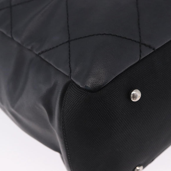 CHANEL Paris Biarritz Hand Bag PVC Canvas Black Silver CC Auth 202681V