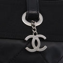 CHANEL Paris Biarritz Hand Bag PVC Canvas Black Silver CC Auth 202681V-14