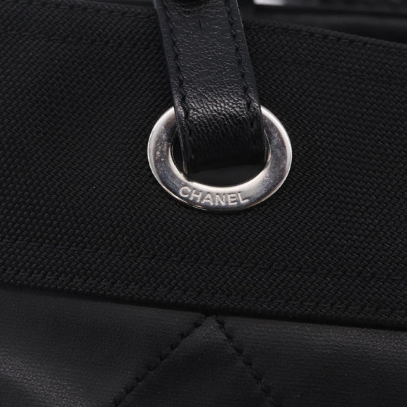 CHANEL Paris Biarritz Hand Bag PVC Canvas Black Silver CC Auth 202681V