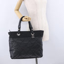 CHANEL Paris Biarritz Hand Bag PVC Canvas Black Silver CC Auth 202681V-25
