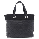 CHANEL Paris Biarritz Hand Bag PVC Canvas Black Silver CC Auth 202681V-3