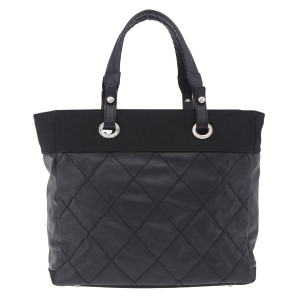 CHANEL Paris Biarritz Hand Bag PVC Canvas Black Silver CC Auth 202681V