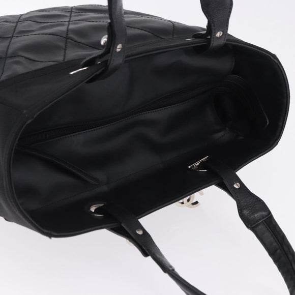 CHANEL Paris Biarritz Hand Bag PVC Canvas Black Silver CC Auth 202681V