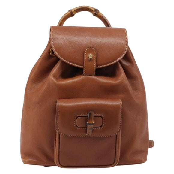 GUCCI Bamboo Backpack Leather Black Gold 003 2034 0030 Auth 202686