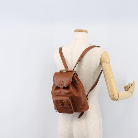 GUCCI Bamboo Backpack Leather Black Gold 003 2034 0030 Auth 202686
