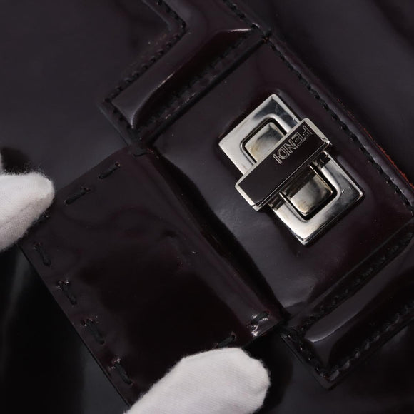 FENDI Silvana Shoulder Bag Patent Leather 2way Purple Silver Auth 202690A