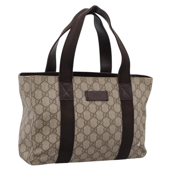 GUCCI GG Supreme Tote Bag PVC Beige Silver 141976 Auth 202691