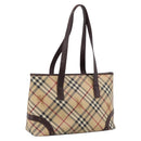 BURBERRY Nova Check Tote Bag PVC Beige Gold Auth 202693-1