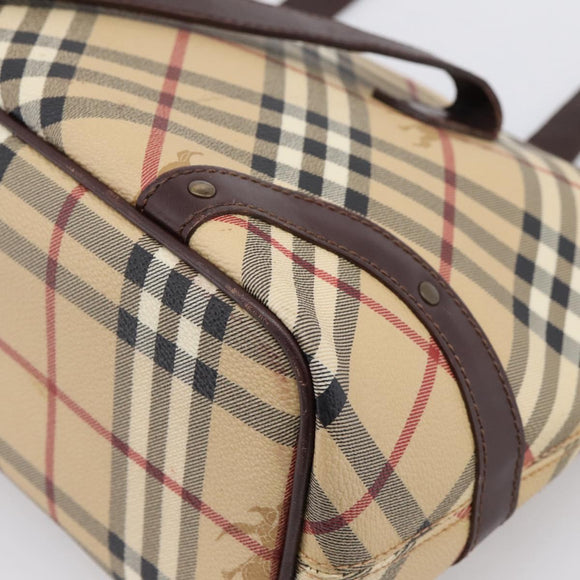 BURBERRY Nova Check Tote Bag PVC Beige Gold Auth 202693