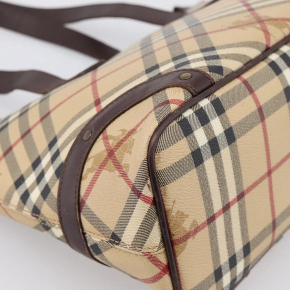 BURBERRY Nova Check Tote Bag PVC Beige Gold Auth 202693