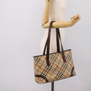 BURBERRY Nova Check Tote Bag PVC Beige Gold Auth 202693-22