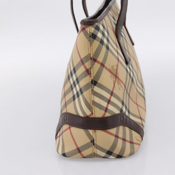 BURBERRY Nova Check Tote Bag PVC Beige Gold Auth 202693