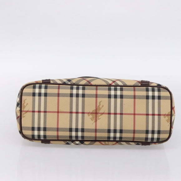 BURBERRY Nova Check Tote Bag PVC Beige Gold Auth 202693