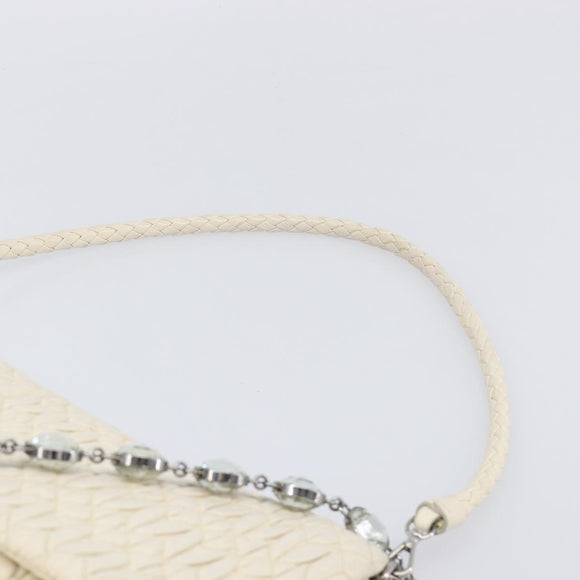 Miu Miu Matelasse Chain Shoulder Bag Leather 2way White Silver Auth 202695A