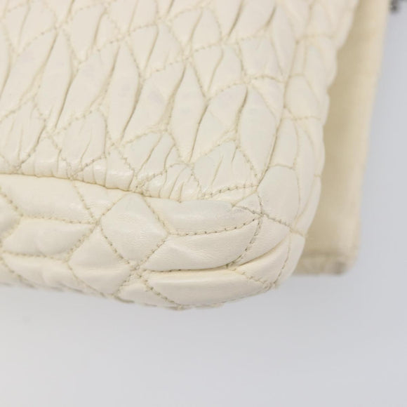 Miu Miu Matelasse Chain Shoulder Bag Leather 2way White Silver Auth 202695A