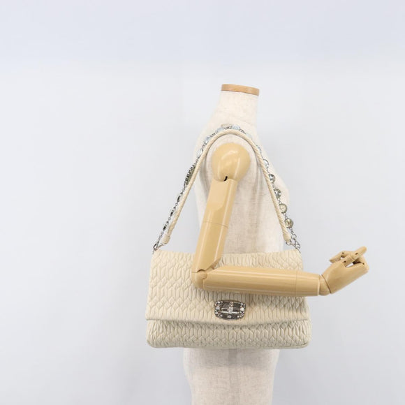Miu Miu Matelasse Chain Shoulder Bag Leather 2way White Silver Auth 202695A
