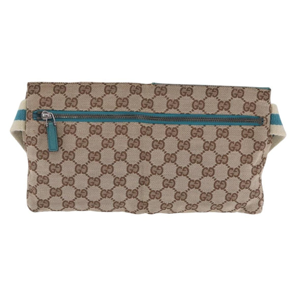 GUCCI GG Canvas Sherry Line Waist Bag Beige Silver 28566 Auth 202696A