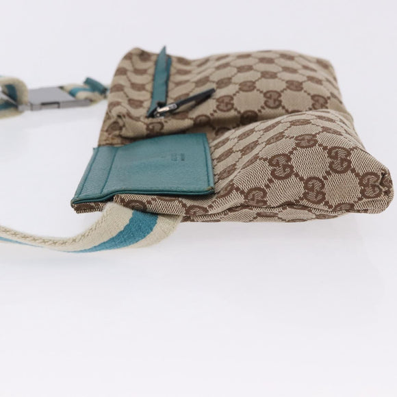 GUCCI GG Canvas Sherry Line Waist Bag Beige Silver 28566 Auth 202696A
