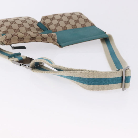 GUCCI GG Canvas Sherry Line Waist Bag Beige Silver 28566 Auth 202696A