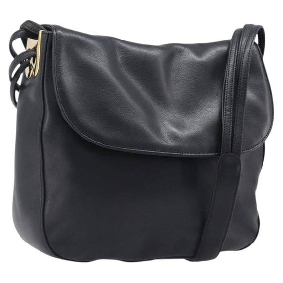 BALLY Shoulder Bag Leather Black Gold Auth 202700V