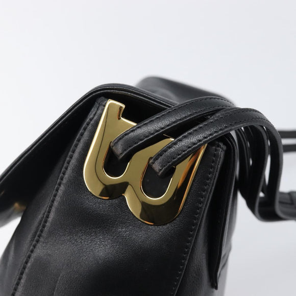 BALLY Shoulder Bag Leather Black Gold Auth 202700V
