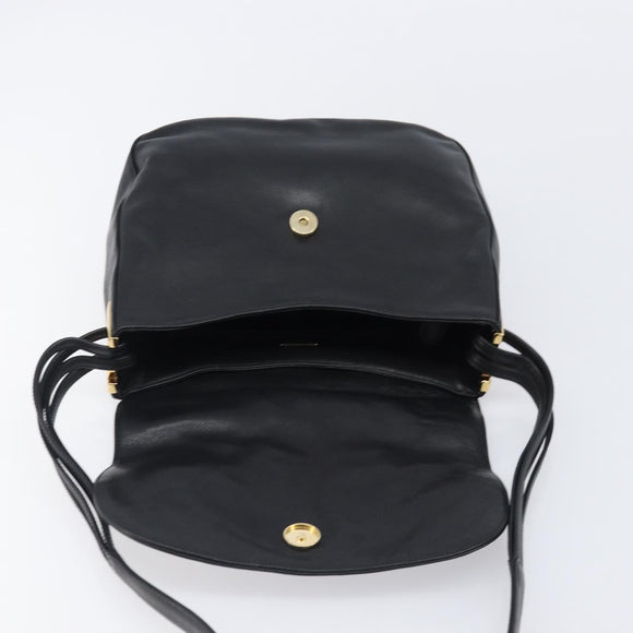 BALLY Shoulder Bag Leather Black Gold Auth 202700V