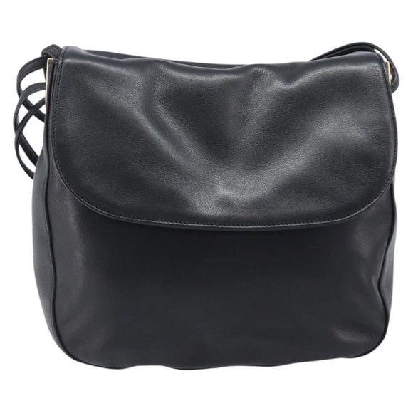 BALLY Shoulder Bag Leather Black Gold Auth 202700V