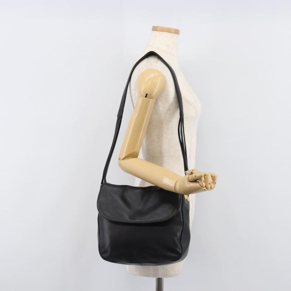 BALLY Shoulder Bag Leather Black Gold Auth 202700V