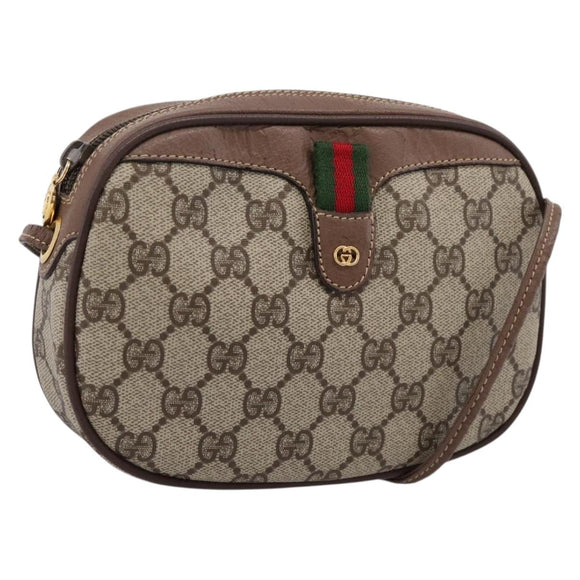 GUCCI GG Supreme Web Sherry Line Bag PVC Beige Gold 007 58 6112 Auth 202703