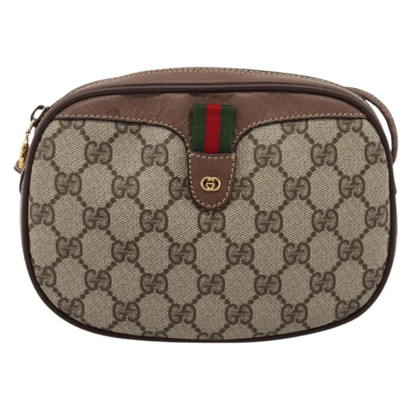 GUCCI GG Supreme Web Sherry Line Bag PVC Beige Gold 007 58 6112 Auth 202703
