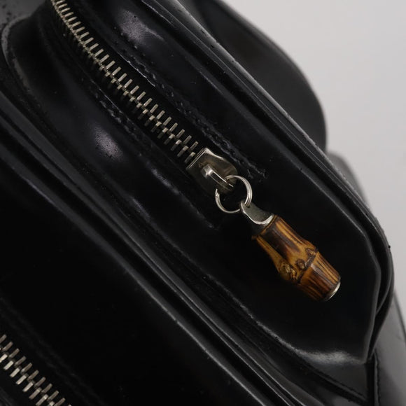 GUCCI Bamboo Shoulder Bag Patent Leather Black Silver 003 2113 0127 Auth 202711