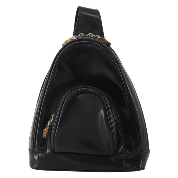 GUCCI Bamboo Shoulder Bag Patent Leather Black Silver 003 2113 0127 Auth 202711